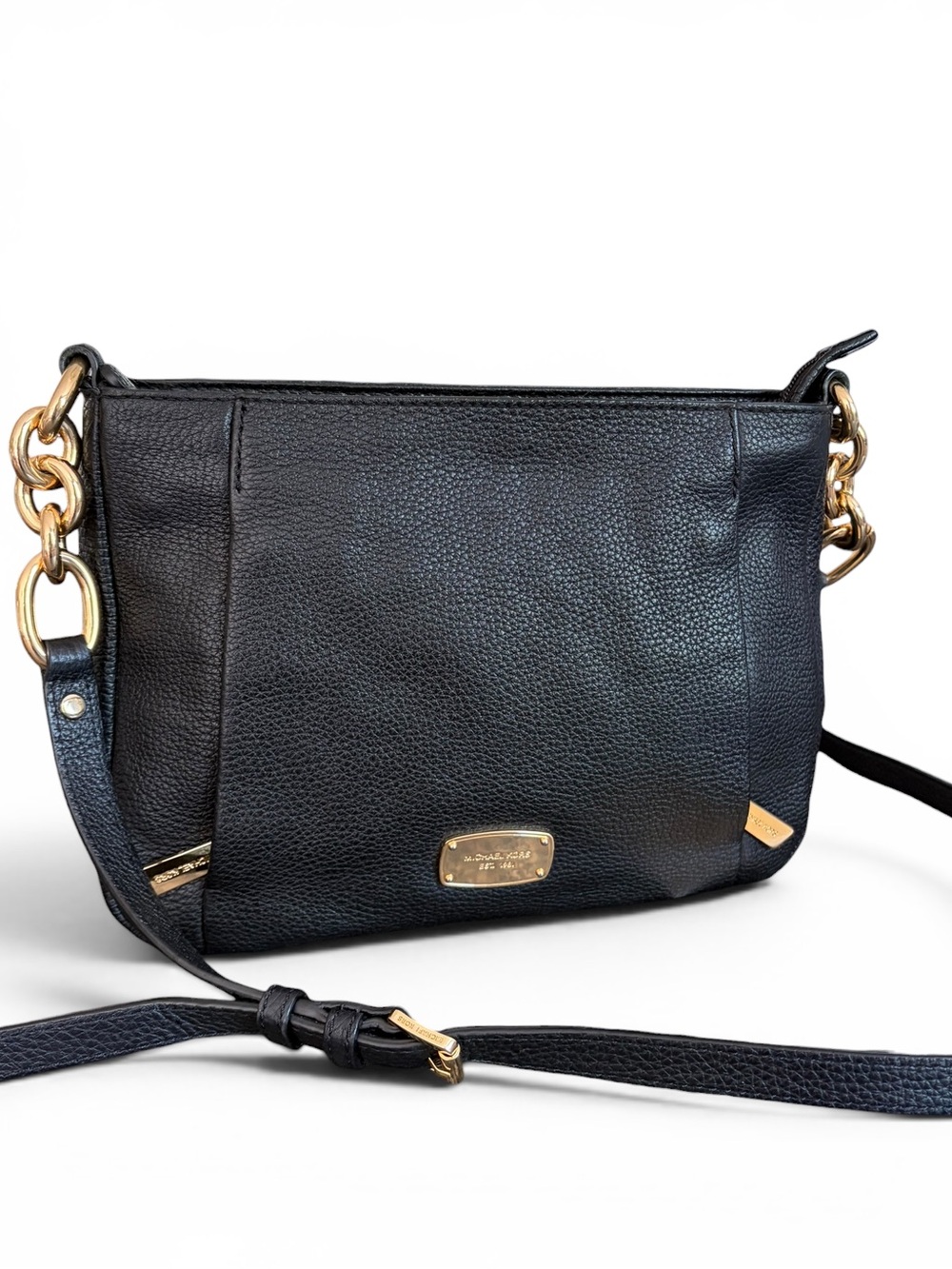 Michael Kors Black Pebbled Leather Gold-Accent Crossbody